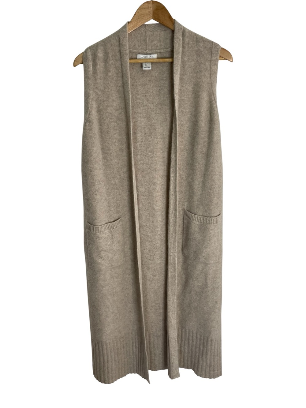 Rachel Zoe Long Line Sleeveless Open Front 2 ply Cashmere Cardigan Size Small